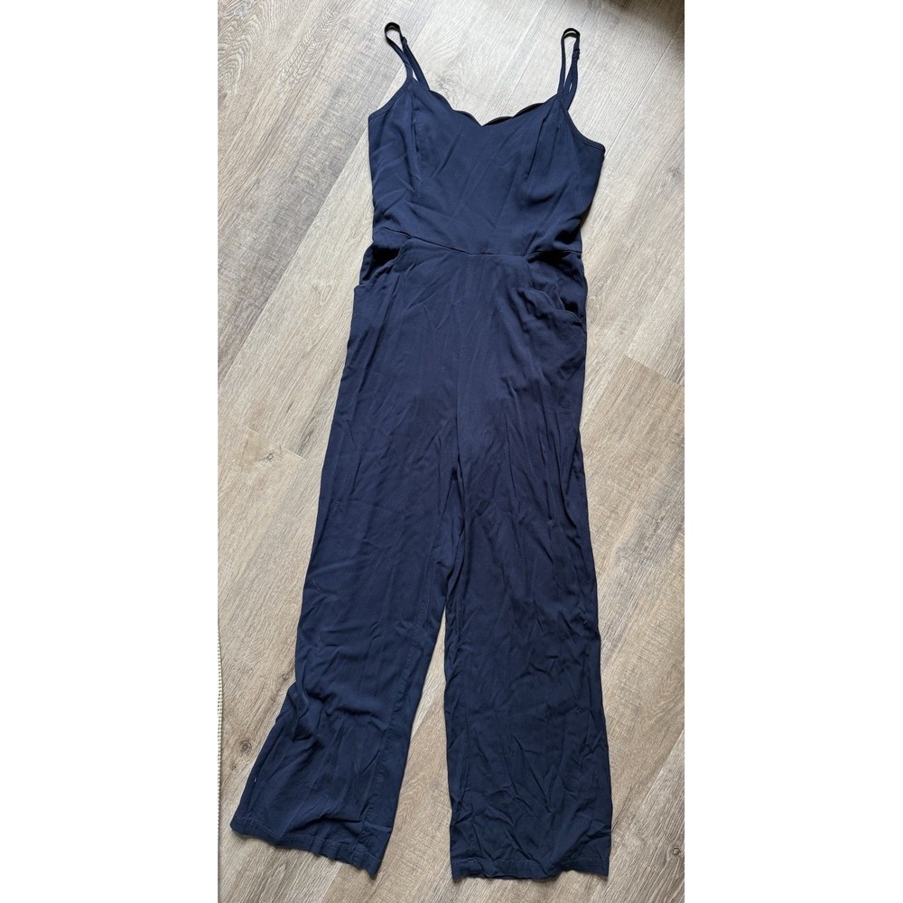 Market & Spruce Navy Blue Scalloped Cutout Wide Leg Jumpsuit Womens Small